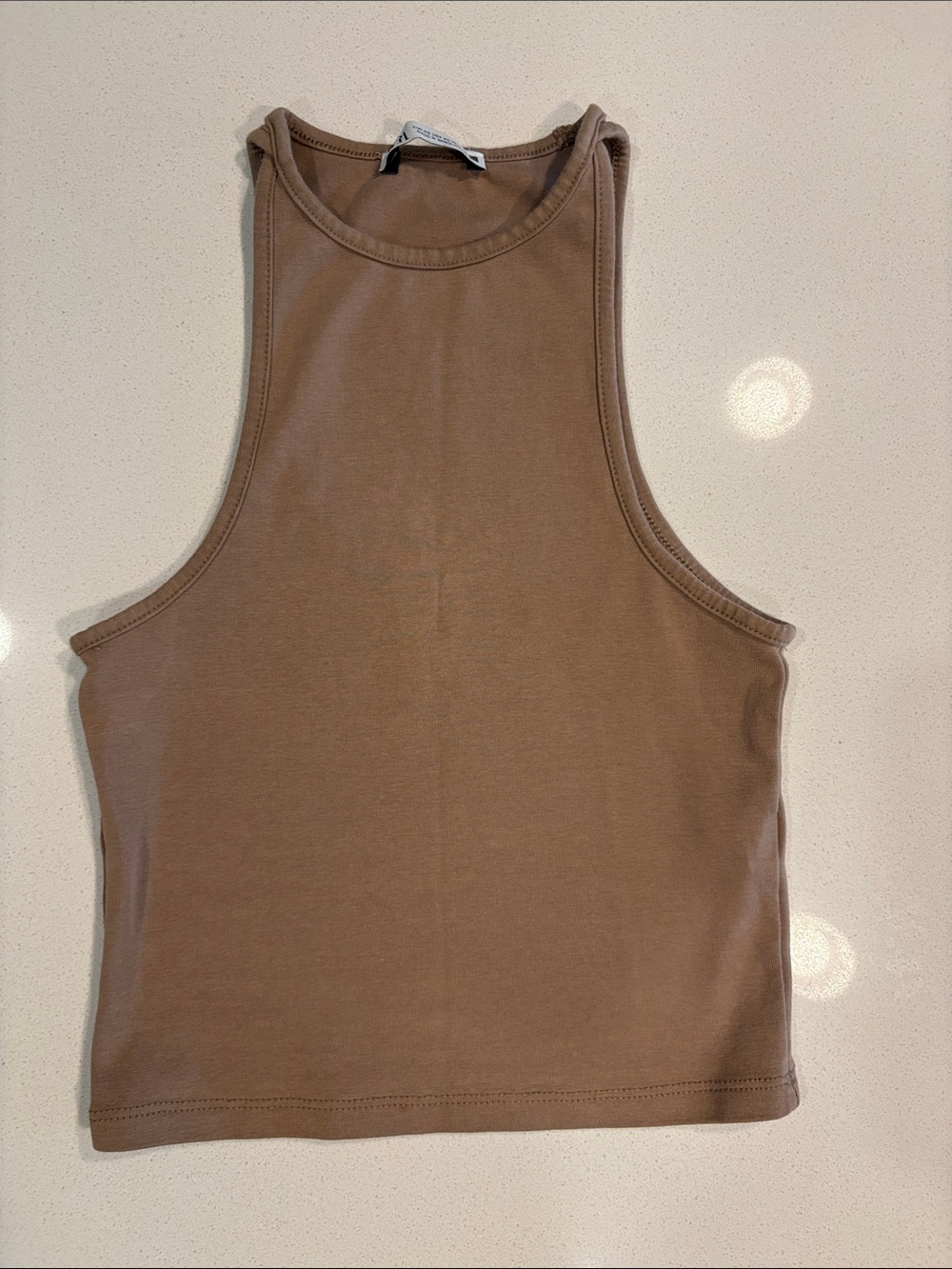 Zara Brown High-Neck Ribbed Tank Top